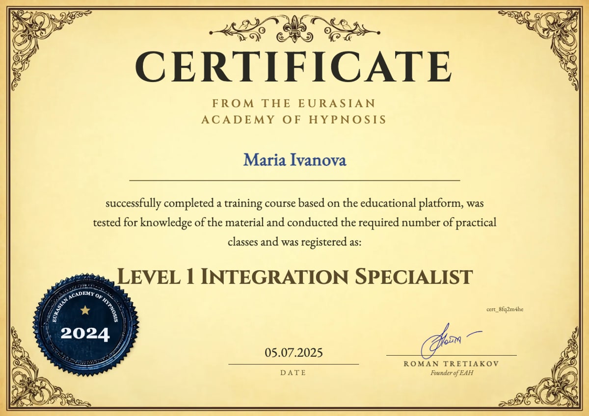 Бланк сертификата Level 1 Integration Specialist